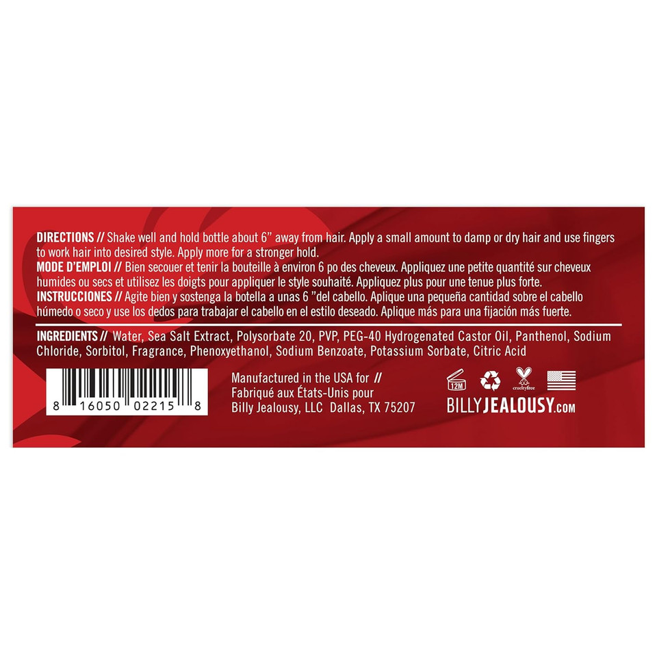 Billy Jealousy Sea Salt Spray, Texturizing And Volumizing Hair Spray For All Hair Types And Beard Lengths