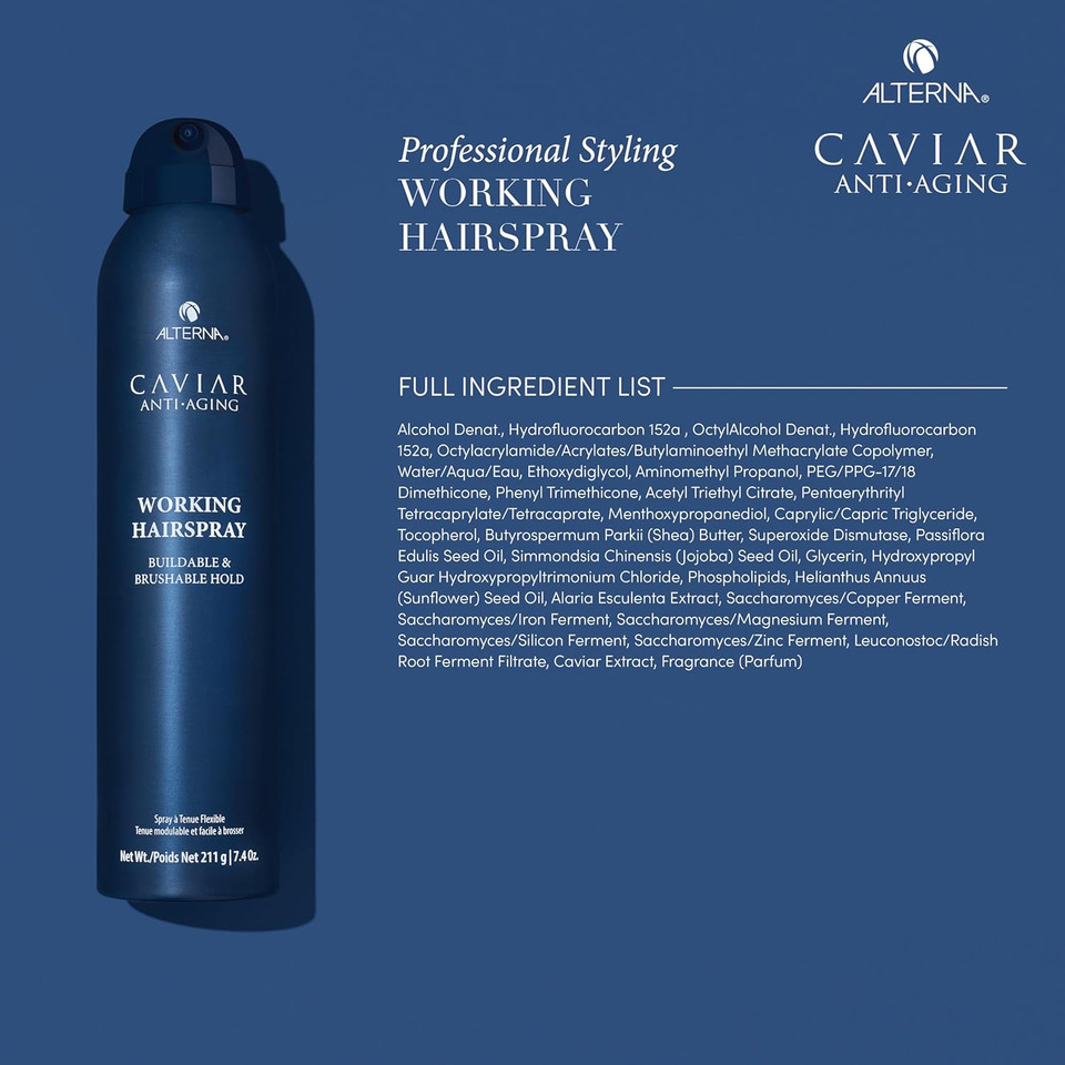 Alterna Caviar Anti-Aging Working Hairspray | Buildable, Brushable Hold | Helps Control Frizz & Adds Shine | Sulfate Free