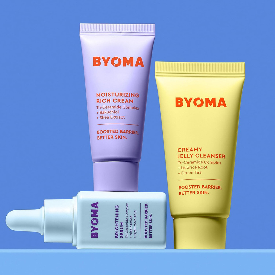 Byoma So Bright Set - Barrier Repair Skincare Set For Brighter Skin - Creamy Jelly Cleanser, Brightening Face Serum & Ceramide Face Moisturizer - Alcohol Free Skin Care - 30Ml, 15Ml, 15Ml