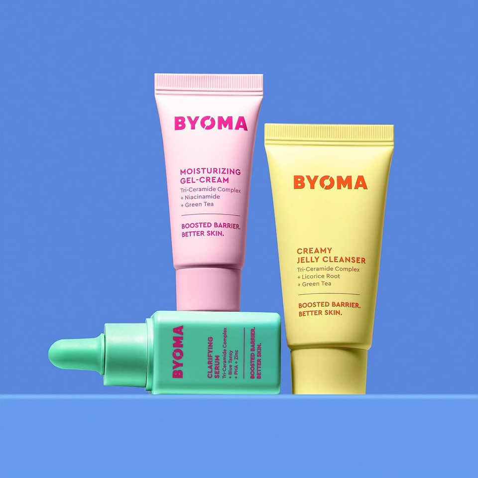 Byoma So Bright Set - Barrier Repair Skincare Set For Brighter Skin - Creamy Jelly Cleanser, Brightening Face Serum & Ceramide Face Moisturizer - Alcohol Free Skin Care - 30Ml, 15Ml, 15Ml