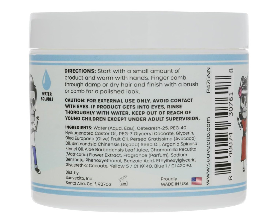 Suavecito Kid'S Pomade Calming Chamomile Scent Light Hold 4 Oz. - Water Based Flake Free Hair Gel - Dermatologist-Tested, Hypoallergenic Formula - Free Of Sulfates, Parabens, And Phthalates