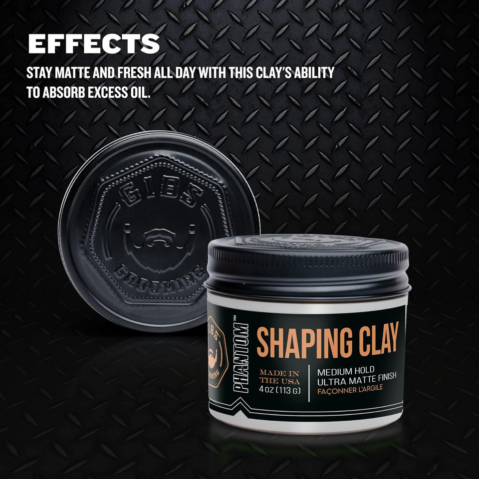 Gibs Shaping Clay, Phantom, Medium Hold, Ultra Matte Finish, Water Based, Great For Soft And Natural Looks