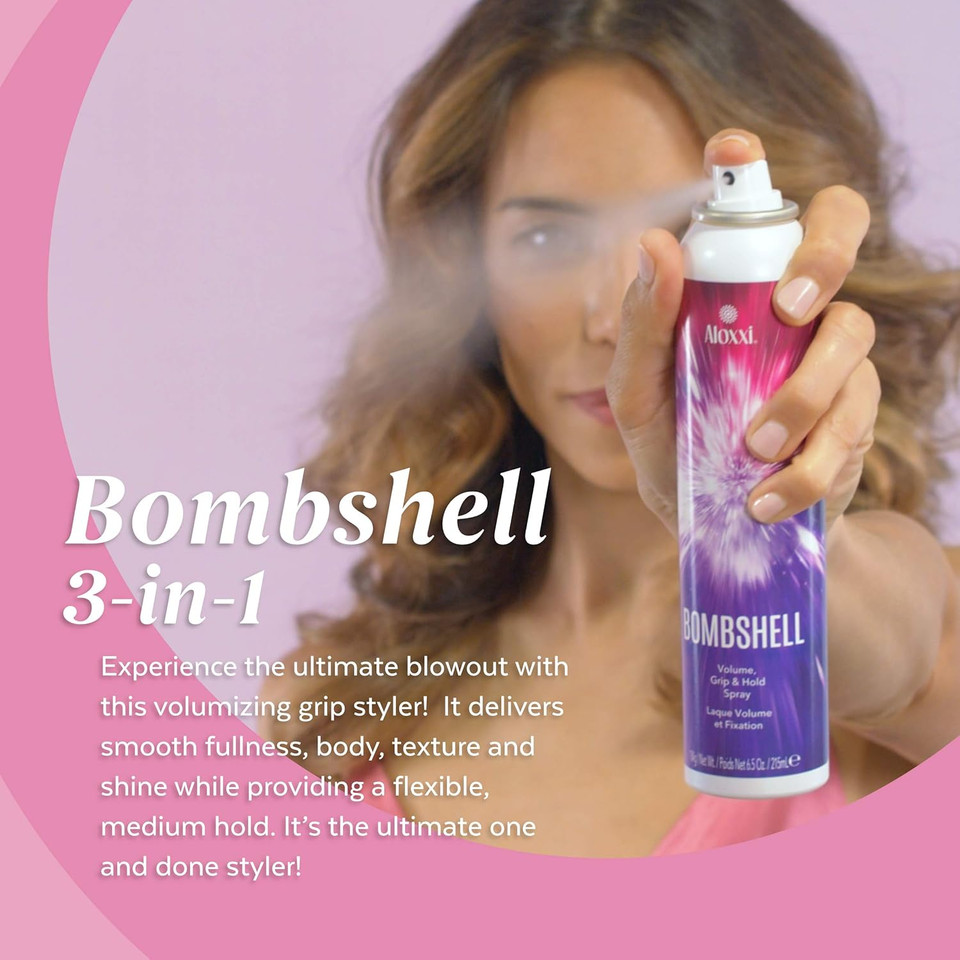 Aloxxi Bombshell Styling Hair Spray - Provides Volume, Texture & Medium Hold  Texturizing Spray, Hairspray & Dry Shampoo In One - Heat Protectant Spray For Styling Tools, 6.5 Oz