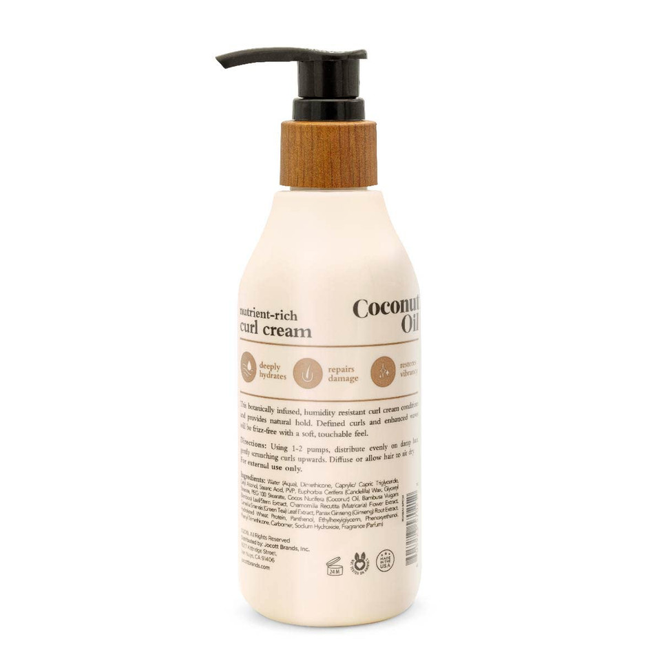 Oliology Coconut Oil Curl Cream - Defines & Enhances Curls & Waves | Botanically Infused | Conditions & Reduces Frizz | Made In Usa, Cruelty Free & Paraben Free (8.5Oz)