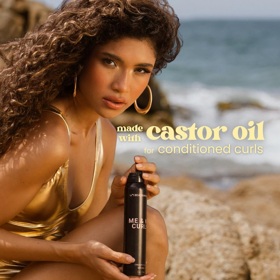 Beachwaver Me & My Curls Creamy Curl Mousse - Full Size (7 Oz) | Lightweight, Creamy Vegan Mousse For Curls, Coils, And Waves - Defines Natural Texture And Enhances Shine | Bondi Beach Day Fragrance