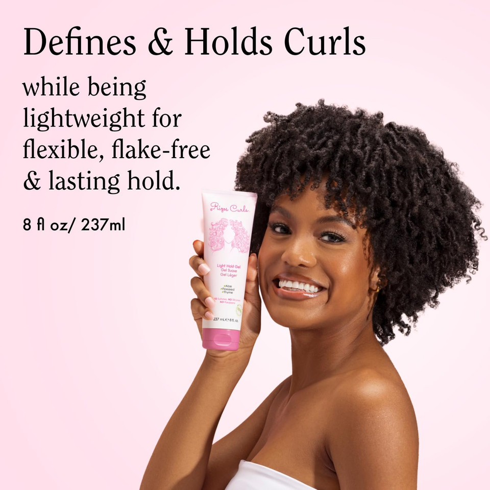 Rizos Curls Light Hold Gel Flexible, Flake-Free, Frizz-Free Hold & Shine Defines & Moisturizes Wavy, Curly, Coily, Kinky Hair Types With Aloe Vera Sulfate, Silicone & Paraben Free