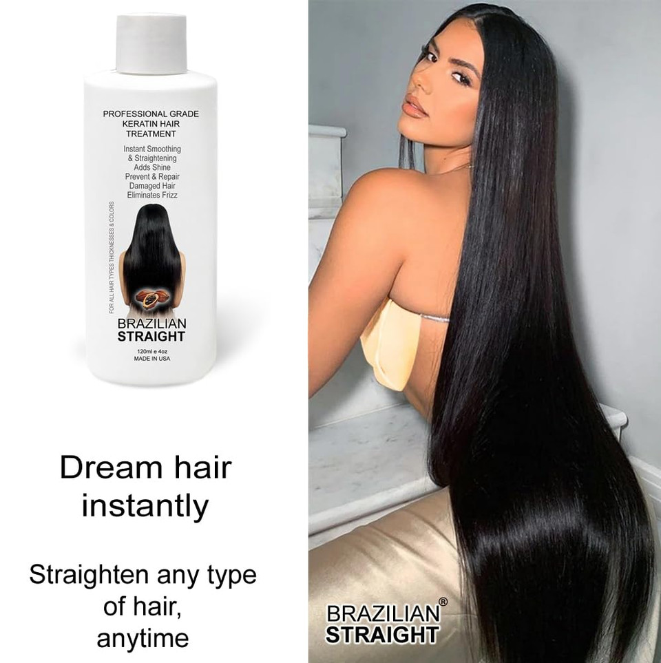 The Real Brazilian Straight Keratin Blowout Complex Hair Treatment Kit Pro Grade Organic Natural Results Straighten & Smooth Any Hair Type Color Or Condition Keratina Brasilera Tratamiento (120Ml Kit)