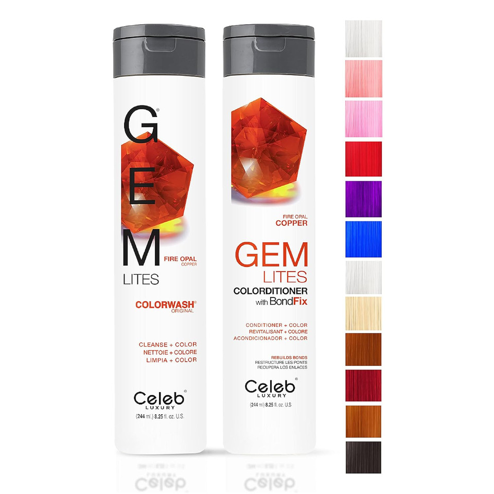 Celeb Luxury Intense Color Depositing Colorwash Shampoo + Bondfix Rebuilder, Vegan Hair Dye, Sustainably Sourced Plant Based, Semi Permanent Hair Color, Viral And Gem Lites Duos