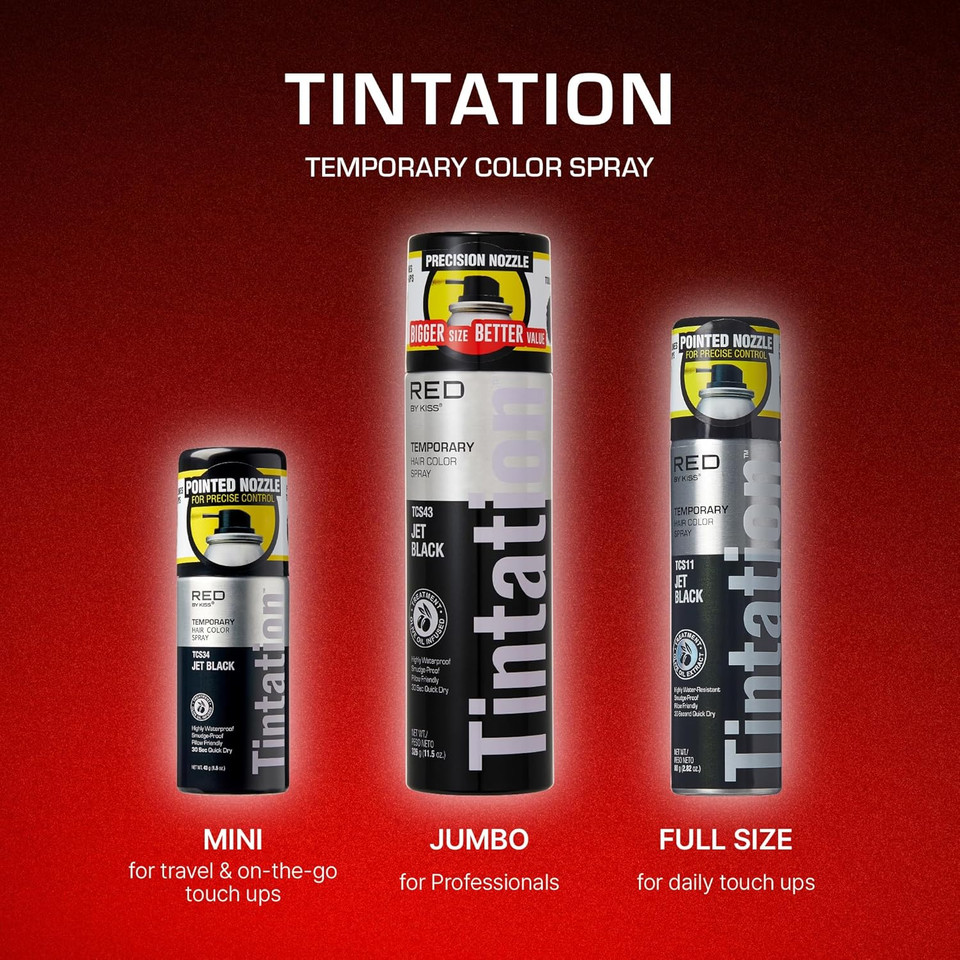 Red By Kiss Tintation Temporary Hair Color Spray, Extra Large Size, Instant Gray Root Cover Up, Water-Resistant, Smudge-Proof, Hairline & Barber Touch-Up, Quick Dry (Darkest Brown, 11.5 Oz)