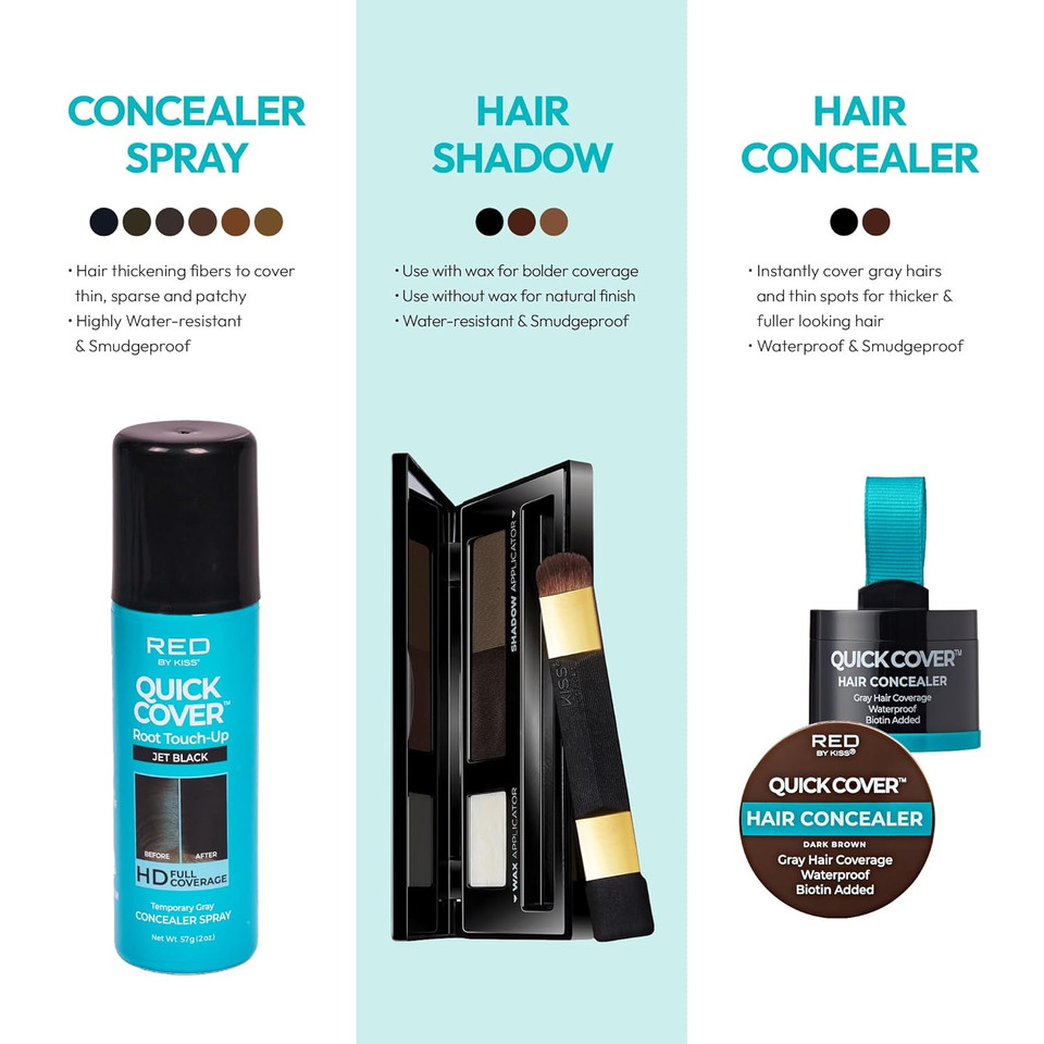 Red By Kiss Quick Cover Root Touch-Up Spray, Waterproof & Smudge-Proof Gray Coverage, Quick-Dry Formula With Jojoba Oil, Lightweight & Travel-Friendly (Dark Brown, 2Oz)