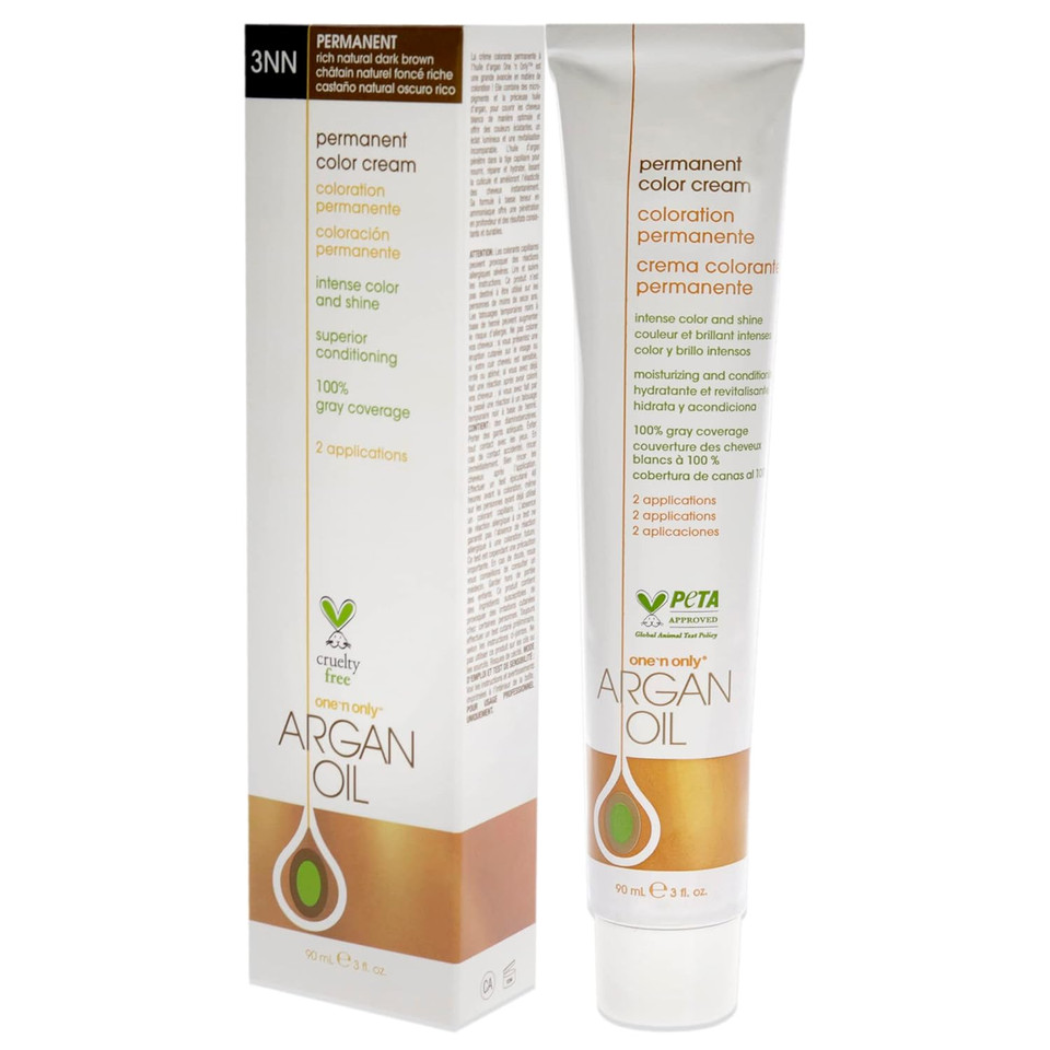 One N' Only Permanent Hair Color - Permanent Hair Dye Made With Argan Oil - Delivers Rich, Accurate Tones With Gray Coverage - Improves Moisture & Elasticity - 3Nn Rich Natural Dark Brown (3 Oz)