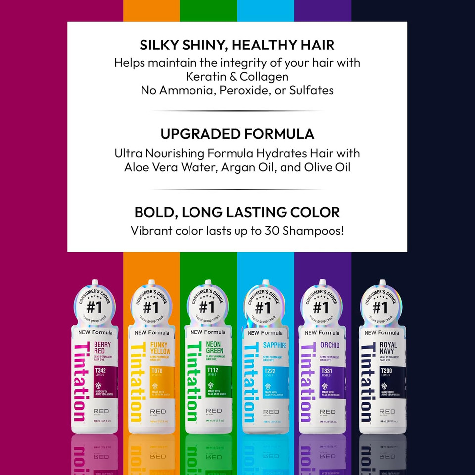 Red By Kiss Tintation Semi-Permanent Hair Color, Aloe Vera Water Based, Argan Oil, Olive Oil, Collagen & Keratin, Long-Lasting Color Dye (Mahogany Red, 5 Fl Oz)
