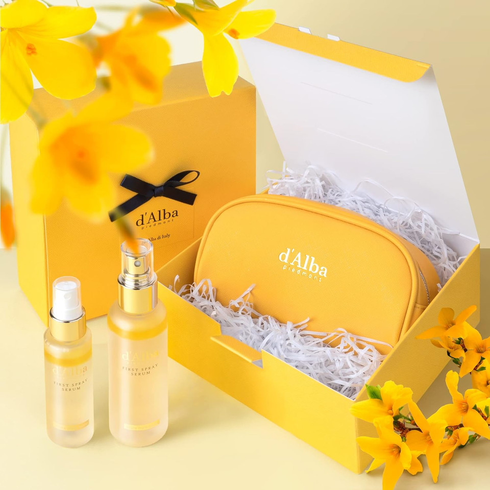 D'Alba Italian White Truffle Vegan Gift For Her, First Spray Serum Full Size & Travel Size & Pouch, Facial Mist Gift Set (B0Bynp77Rp)Yellow