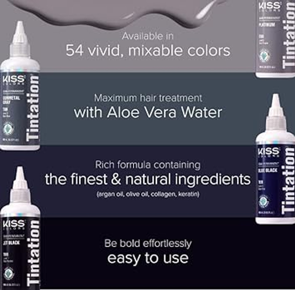 Red By Kiss Tintation Semi Permanent Hair Color, Aloe Vera Water Based, Argan Oil, Olive Oil, Collagen & Keratin, Long-Lasting Color Dye (Raspberry Prism, 5 Fl Oz)
