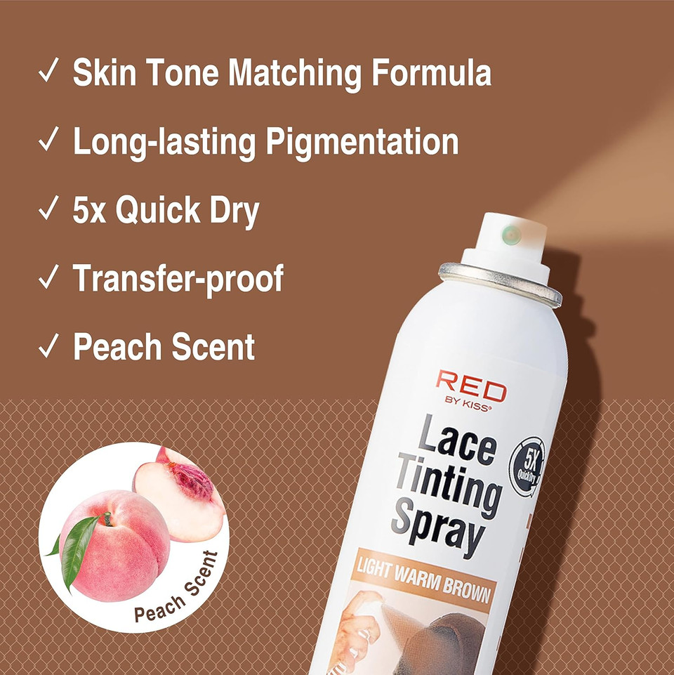 Red By Kiss Lace Tinting Spray, Quick Dry & Skin Tone Matching For Lace Wig, Transfer-Proof, No Smudging, Long Lasting, Precision Control With Pointed Nozzle, Peach Scent