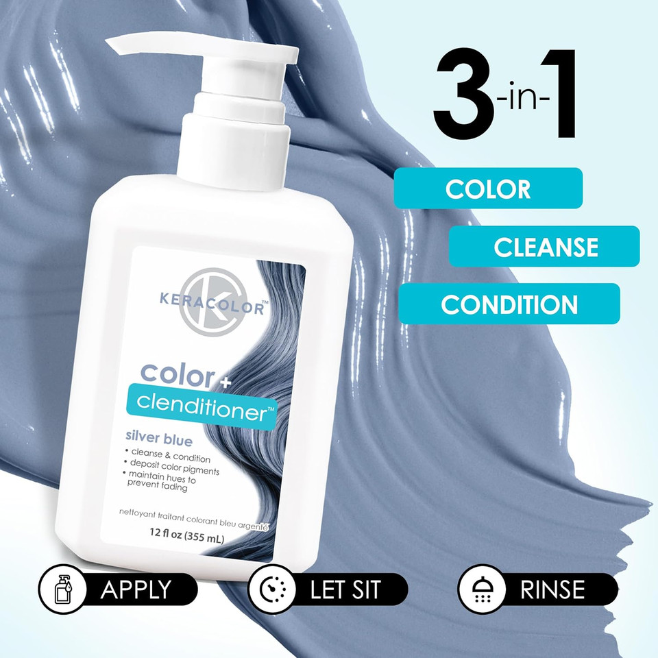 Keracolor Color + Clenditioner 3-In-1 Color-Depositing Conditioner, Gently Cleanses & Conditions, Semi-Permanent Hair Color, 23 Shades, 12 Fl Oz