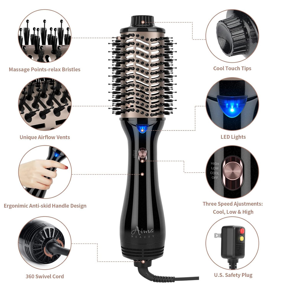 One Step Hair Dryer & Volumizing Hot Air Brush, Blow Dryer, Ceramic Straightener, Curler & Hot Comb 4 In 1 Salon Ionic Brush, Hair Styling Tools, Black One Step Hair Dryer & Volumizing Hot Air Brush, Blow Dryer, Ceramic Straightener, Curler & Hot Comb 4 In 1 Salon Ionic Brush, Hair Styling Tools, Black