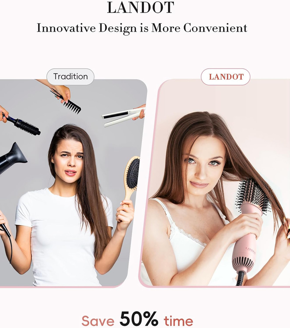 Landot Hair Blow Dryer Brush: One-Step Hot Air Brush With 60Mm Oval Barrel - 4 In 1 Hairdryer Styler And Volumizer For Drying Straightening Curling Volumizing Hair Fight Frizz And Add Volume Landot Hair Blow Dryer Brush: One-Step Hot Air Brush With 60Mm Oval Barrel - 4 In 1 Hairdryer Styler And Volumizer For Drying Straightening Curling Volumizing Hair Fight Frizz And Add Volume