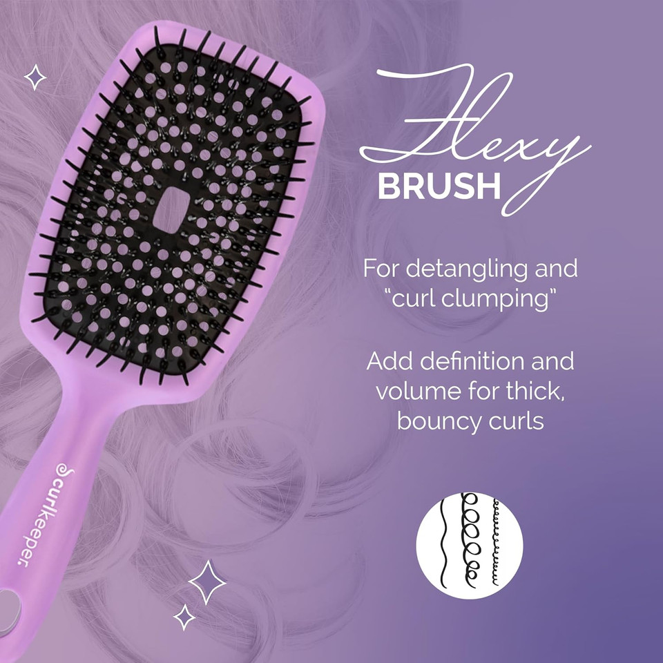 Curl Keeper Flexy Hair Brush, Purple - Detangling Hair Brush With Flexible Bristles For Shower Use, Combing Through Curls & Removing Tangles - Lightweight Hair Accessories For All Hair Type