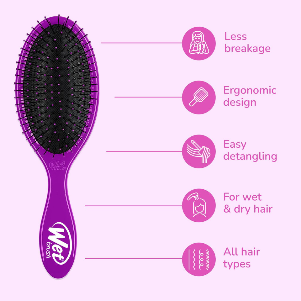 Wet Brush Original Detangling Hair Brush, Purple, Ultra-Soft Intelliflex Bristles, Detangler Hairbrush Glides Through Tangles With Ease For All Hair Types, For Women, Men, Wet & Dry Hair