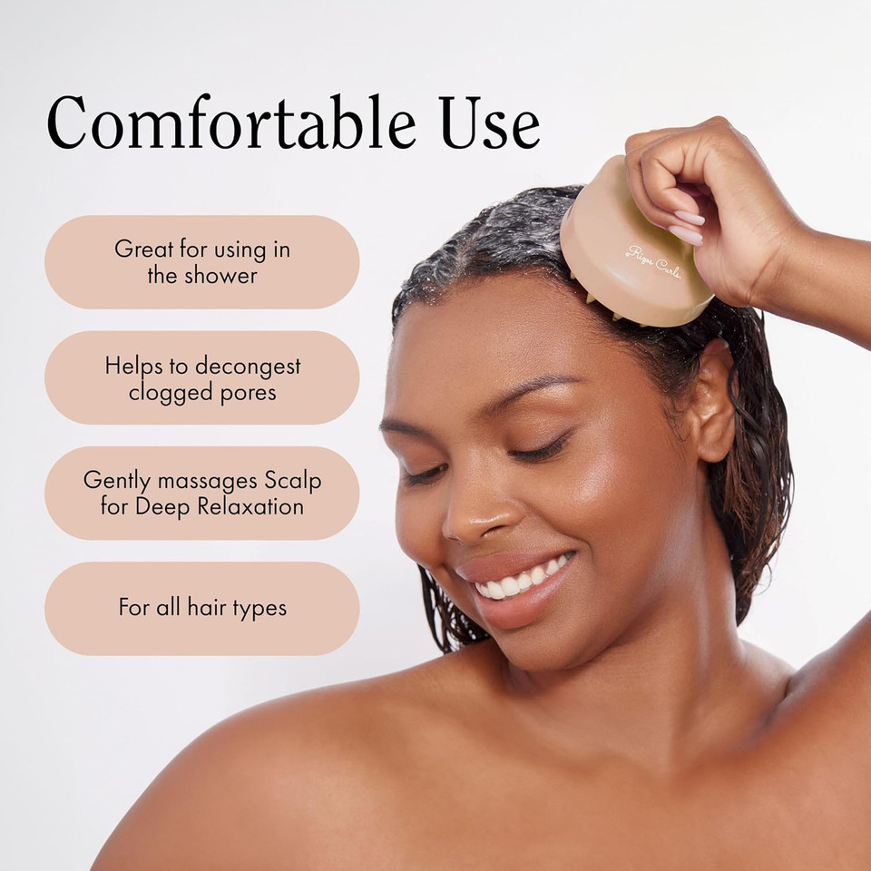 Rizos Curls Scalp Massage Brush, Remove Buildup, Stimulate Scalp Supporting Hair Health & Growth, Remove Dandruff Soothing Scalp, Comfortable Hold, Pink