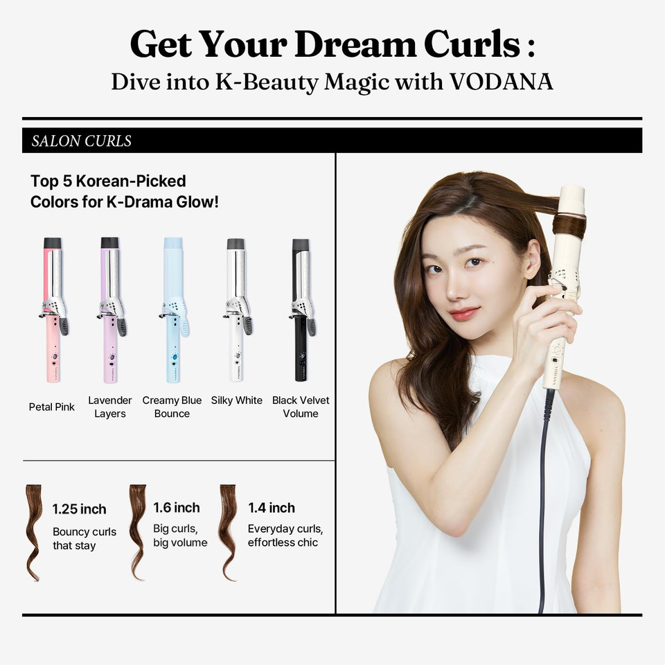 Vodana Professional Glamwave Ceramic Curling Iron, Long-Lasting Natural Curls, Instant Heat, Hair Curler, Curling Wand, Available In Usa (1.4 Inch, Black)