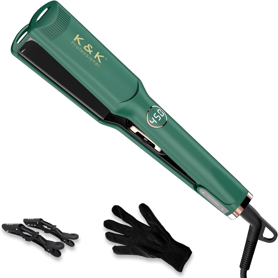 K&K 1 Inch Hair Straightener With Led Display Adjustable Temperature Flat Iron For Short Hair Tourmaline Titanium Dual Voltage Auto Shut Off 4D 360°Swivel