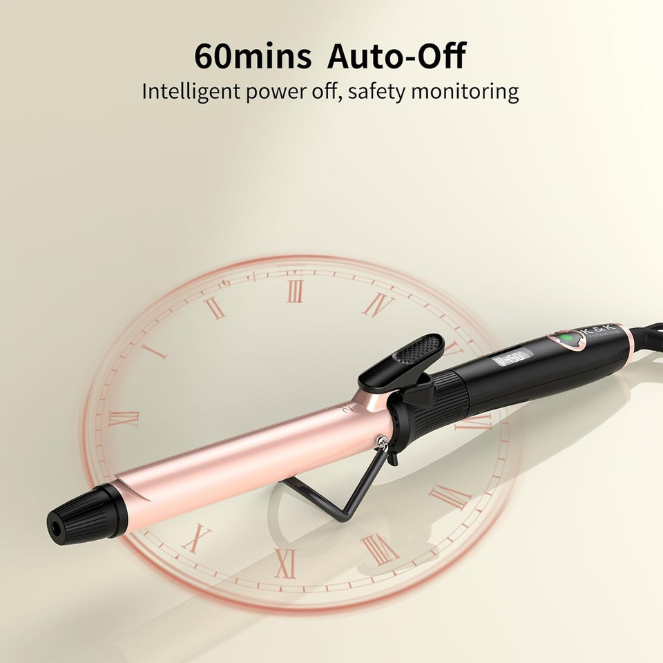 1 Inch Curling Iron With Clipped Tourmaline Ceramic Barrel Professional 1 Inch Hair Curler Up To 450°F Dual Voltage For Traveling 60 Mins Auto Off Suit For Different (Rose Gold, 1 Inch)