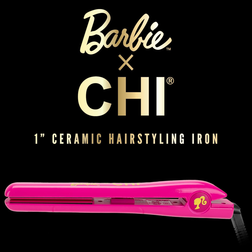 Chi X Barbie 65Th Anniversary Ceramic Flat Iron, Straightener For A Smooth Finish, Adjustable Temperature, 1" Iron