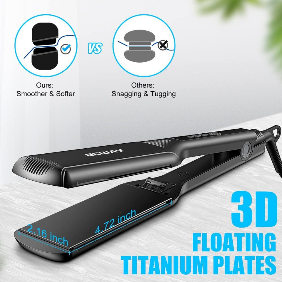 2.16" Extra-Large Floating Titanium Hair Straightener For Hair, Instant Heating With 5 Adjustable Temp, Anti-Static Iron For All Hair Types