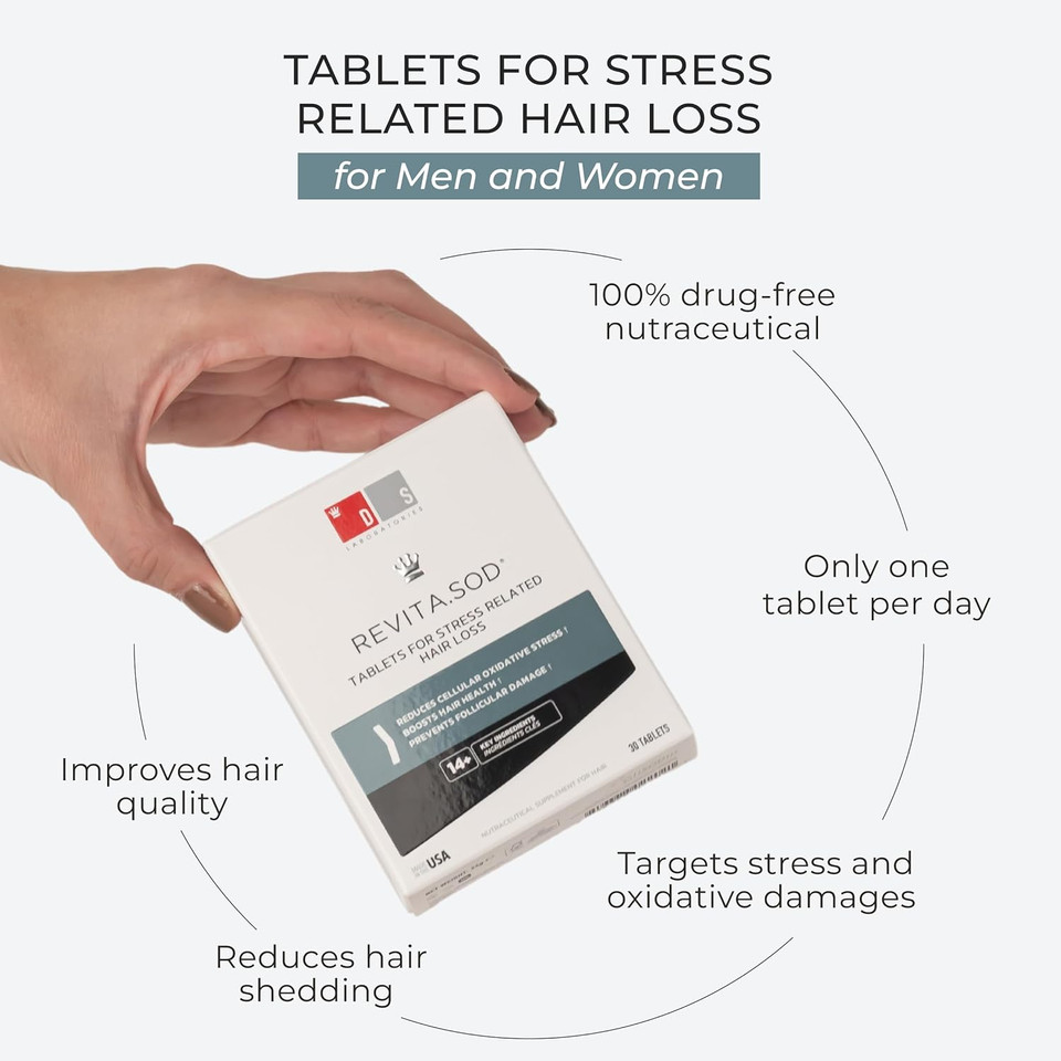 Ds Labs Revita.Sod Hair Support Tablets For Men & Women, Daily Supplement With Superoxide Dismutase, Zinc & Ashwagandha, Supports Hair Strength, Density & Visible Shedding Reduction, 30 Tablets