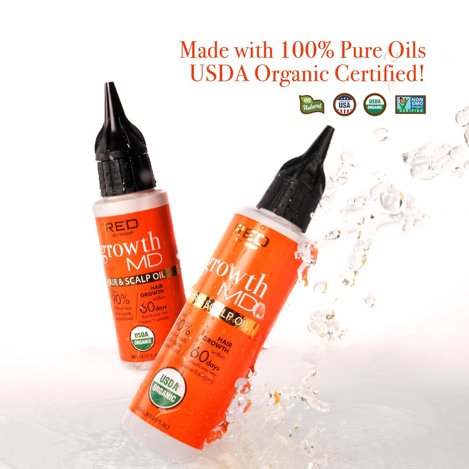Red By Kiss Growth Md Hair & Scalp Oil, Nourishing, Strengthening, Thickening, Hydrating, 4.5 Fl.Oz., Made With 100% Natural Ingredients, Usda Certified Organic Oils, Non-Gmo
