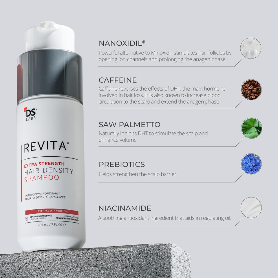 Ds Labs Revita Extra Strength Shampoo - High-Performance Hair Density Shampoo, Volumizing & Thickening, Fuller Looking Hair, Saw Palmetto, Sulfate & Silicone Free, For Men & Women, 205Ml