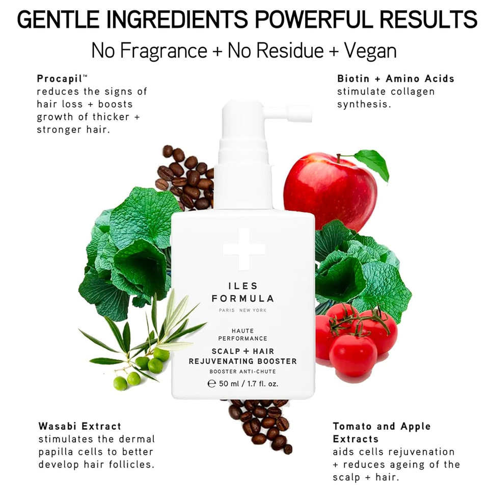 Iles Formula Scalp & Hair Rejuvenating Booster  Reduces Hair Loss Signs, Boosts Growth & Thickness, Botanically Derived Breakthrough Blend With Procapil, Tomato, Apple & Wasabi Extracts (1.7 Fl Oz)