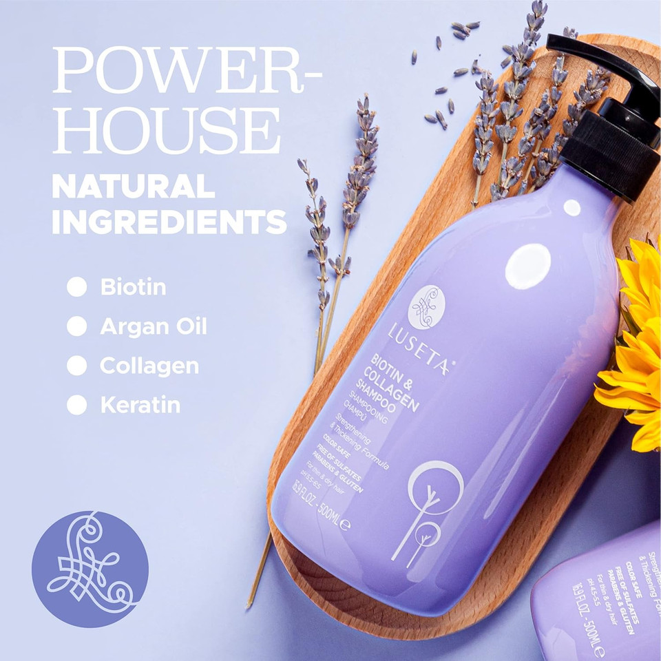 Luseta Hair Growth Shampoo With Turmeric & Collagen, Thickening Volumizing Shampoo For Women And Men With Thinning Or Oily Hair, Color Safe, Sulfate And Paraben Free, 16.9 Oz