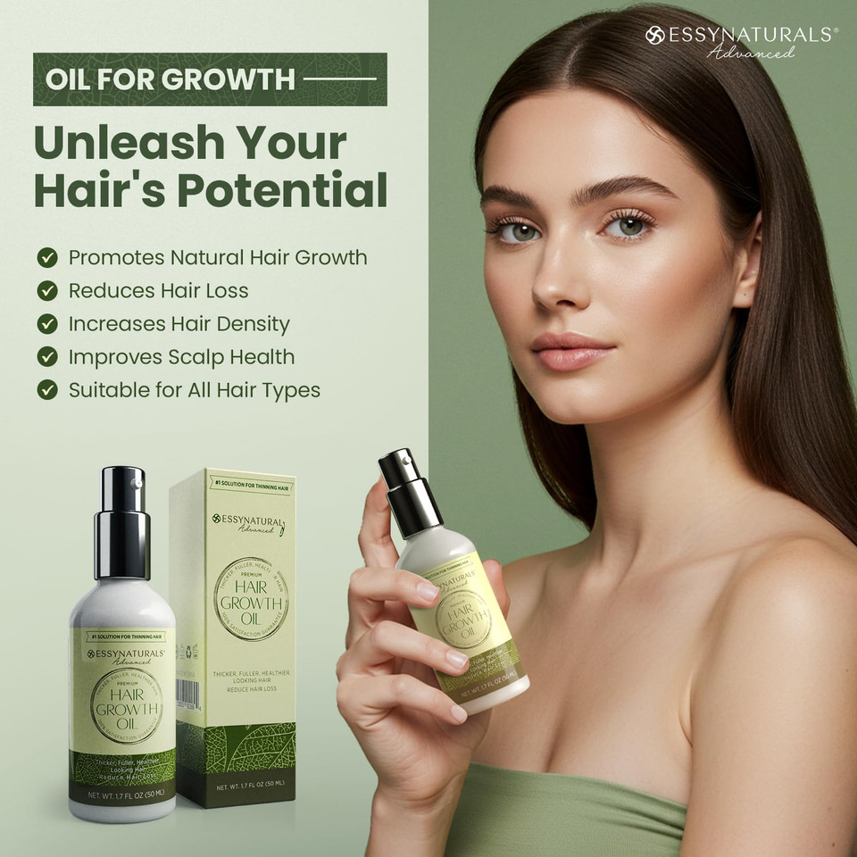 Essynaturals Hair Growth Oil With Biotin - Caffeine And Castor Oil For Fuller, Thicker, Longer Hair