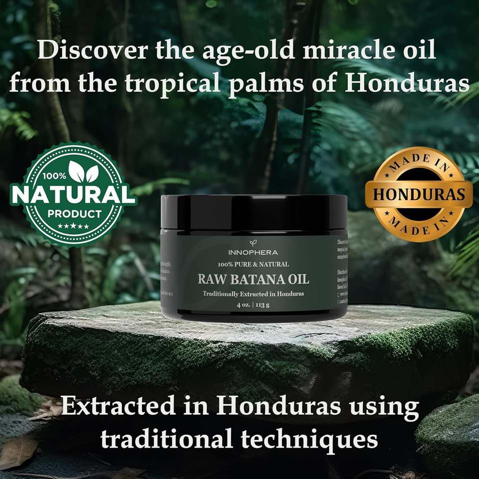 Raw Batana Oil For Hair Growth - 100% Pure & Natural From Honduras - Promotes Thicker & Softer Hair - Nourishes & Rejuvenates - 4 Oz