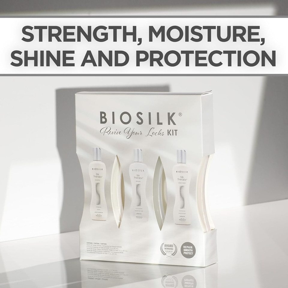 Biosilk Revive Your Locks Kit. Original Silk Therapy 7Oz, Silk Therapy Shampoo 7Oz, And Silk Therapy Conditioner 7Oz (Kit Contains 3 Products), 7 Fluid_Ounces