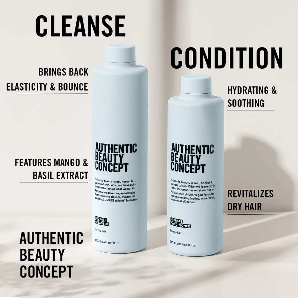 Authentic Beauty Concept Hydrate Cleanser | Shampoo | Normal To Dry Or Curly Hair | Adds Moisture & Shine | Vegan & Cruelty-Free | Sulfate-Free