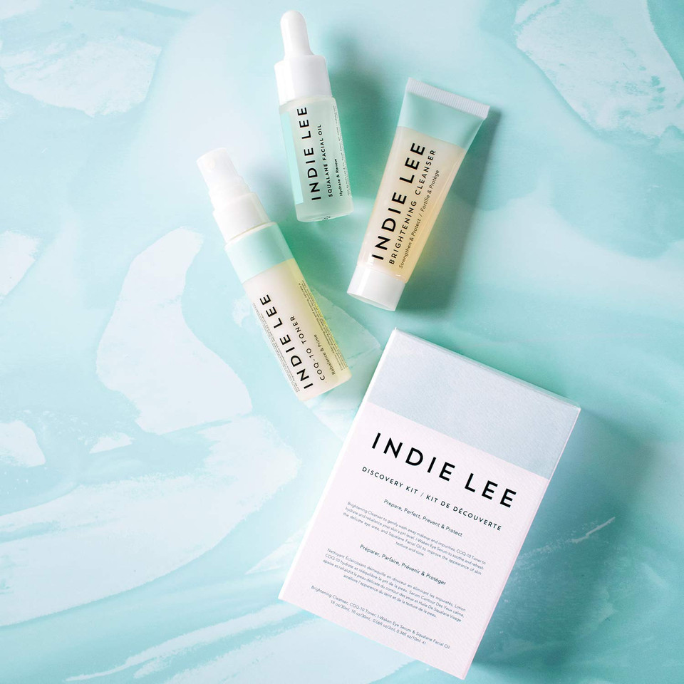 Indie Lee Discovery Kit - Brightening Cleanser, Coq-10 Toner + Squalane Facial Oil - Skincare Regimen For Adults (3-Piece Travel Size Set)