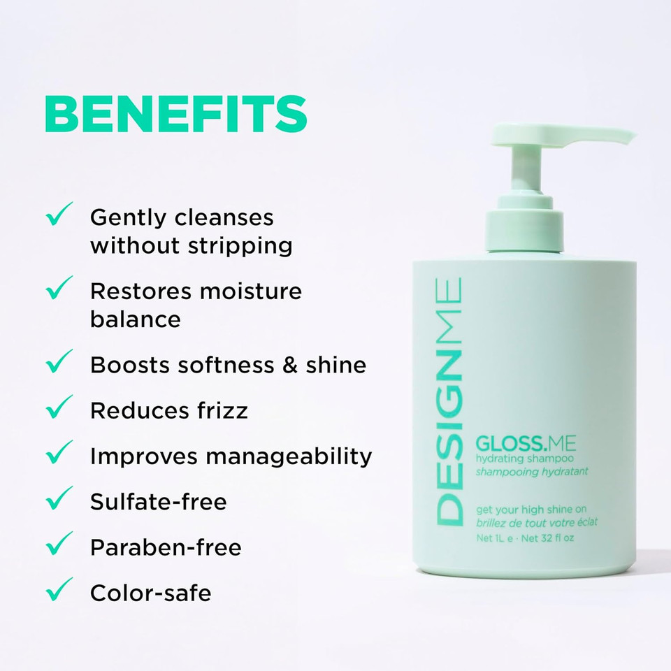 Gloss.Me Hydrating Shampoo By Designme | Hemp & Argan Oil Shampoo Adds Softness & Shine | Straight, Wavy, Or Curly Hair | Color-Safe Moisturizing For Dry Hair