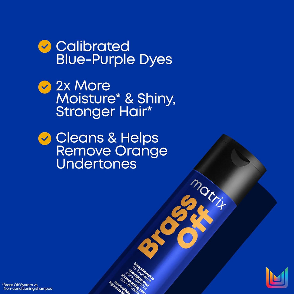 Matrix Brass Off Toning Blue Shampoo - Refreshes And Neutralizes Brassy Tones, For Color Treated Hair, Lightened Brunettes Or Dark Blondes