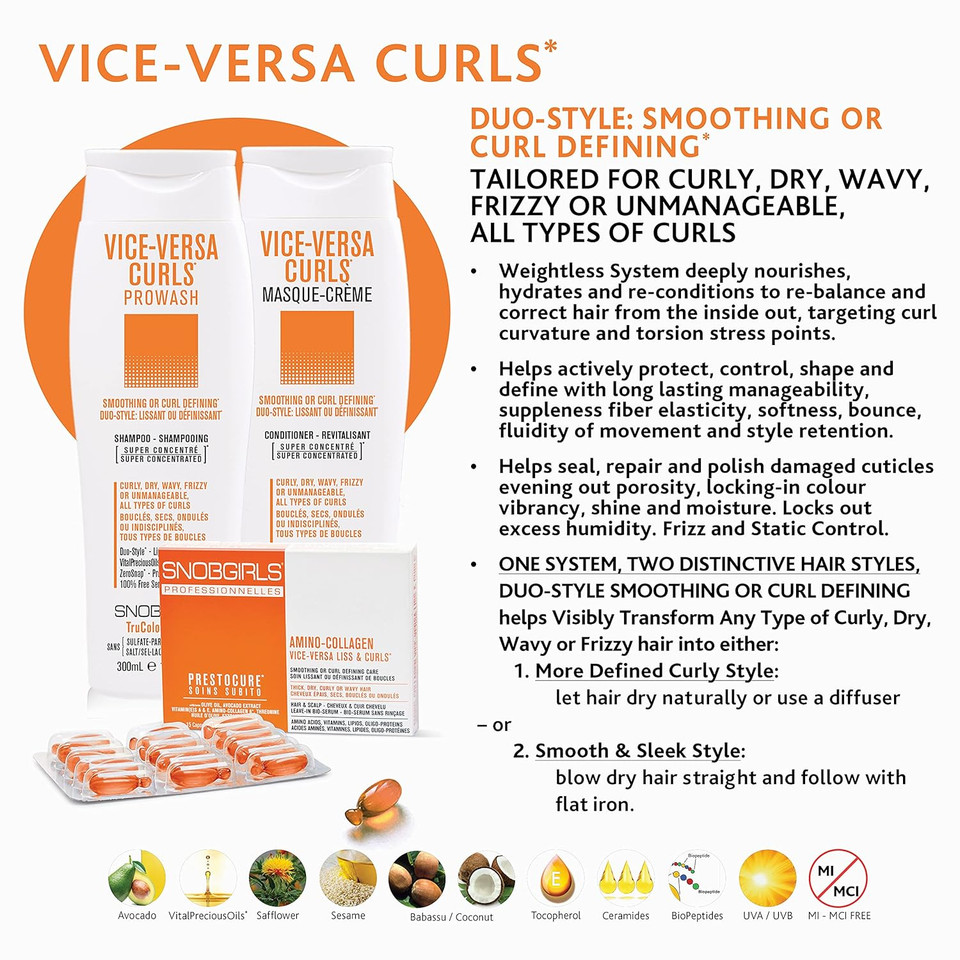 Vice-Versa Curls Masque-Crème (Curly Hair Conditioner) Duo-Style: Smoothing Or Curl Defining For Curly, Dry, Wavy, Frizzy, Unmanageable Hair, All Types Of Curls, Phyto-Vegan, New Fragrance
