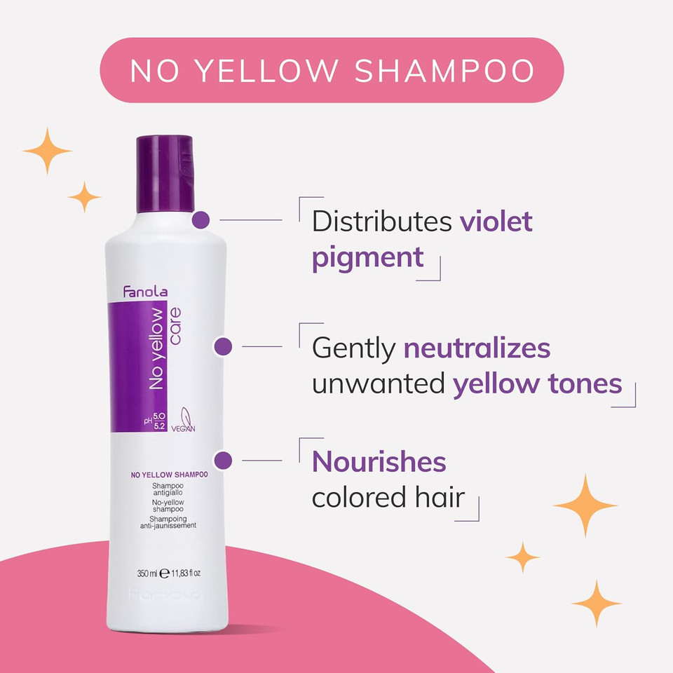 Fanola No Yellow Purple Shampoo - Purple Color Depositing Shampoo For Blondes, Bleached & Grey Hair - Formulated With Violet Pigment To Remove Brassy Tones From Hair (11.83 Fl Oz)