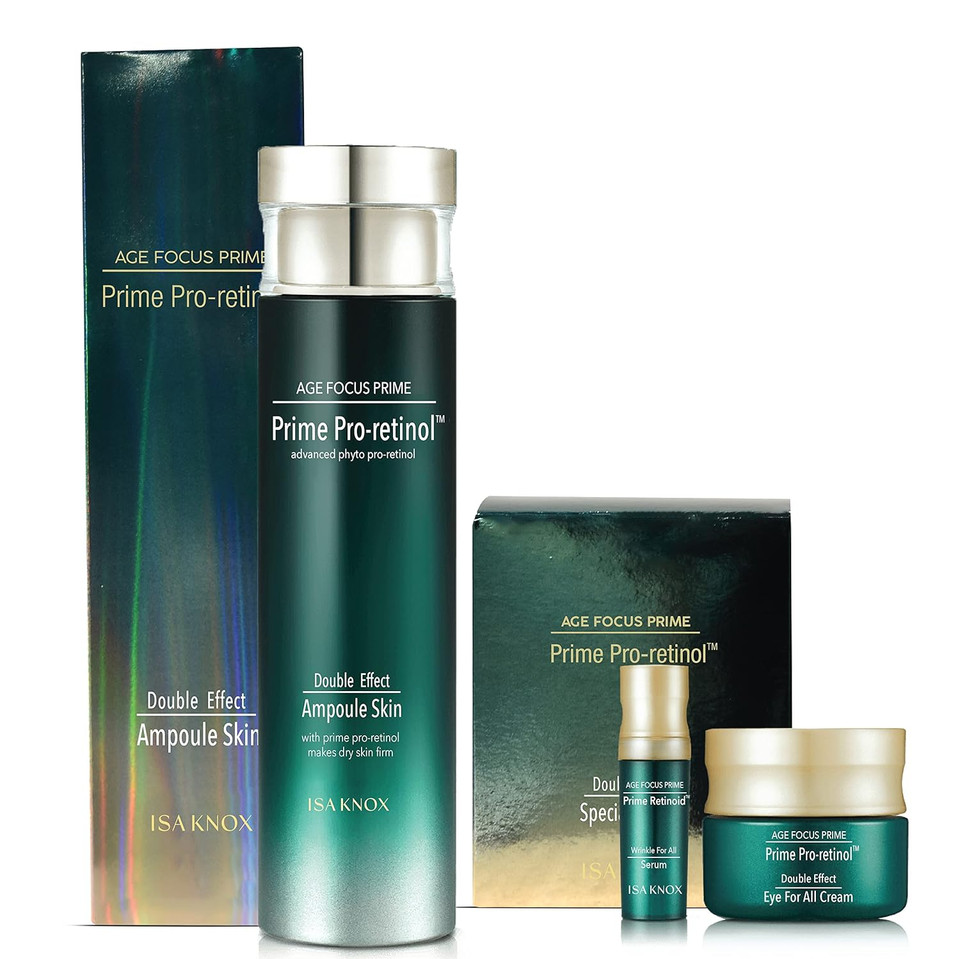 Isa Knox Age Focus Prime Double Effect Ampoule Toner, Prime Wrinkle For All Serum & Prime Eye For All Cream By Lg Beauty - Korean Skin Care, Daytime Retinol (177 Ml/5.99 Fl Oz) | Christmas Gifts