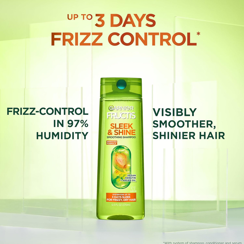 Garnier Fructis Sleek & Shine Shampoo, Frizzy, Dry, Unmanageable Hair, 12.5 Fl. Oz