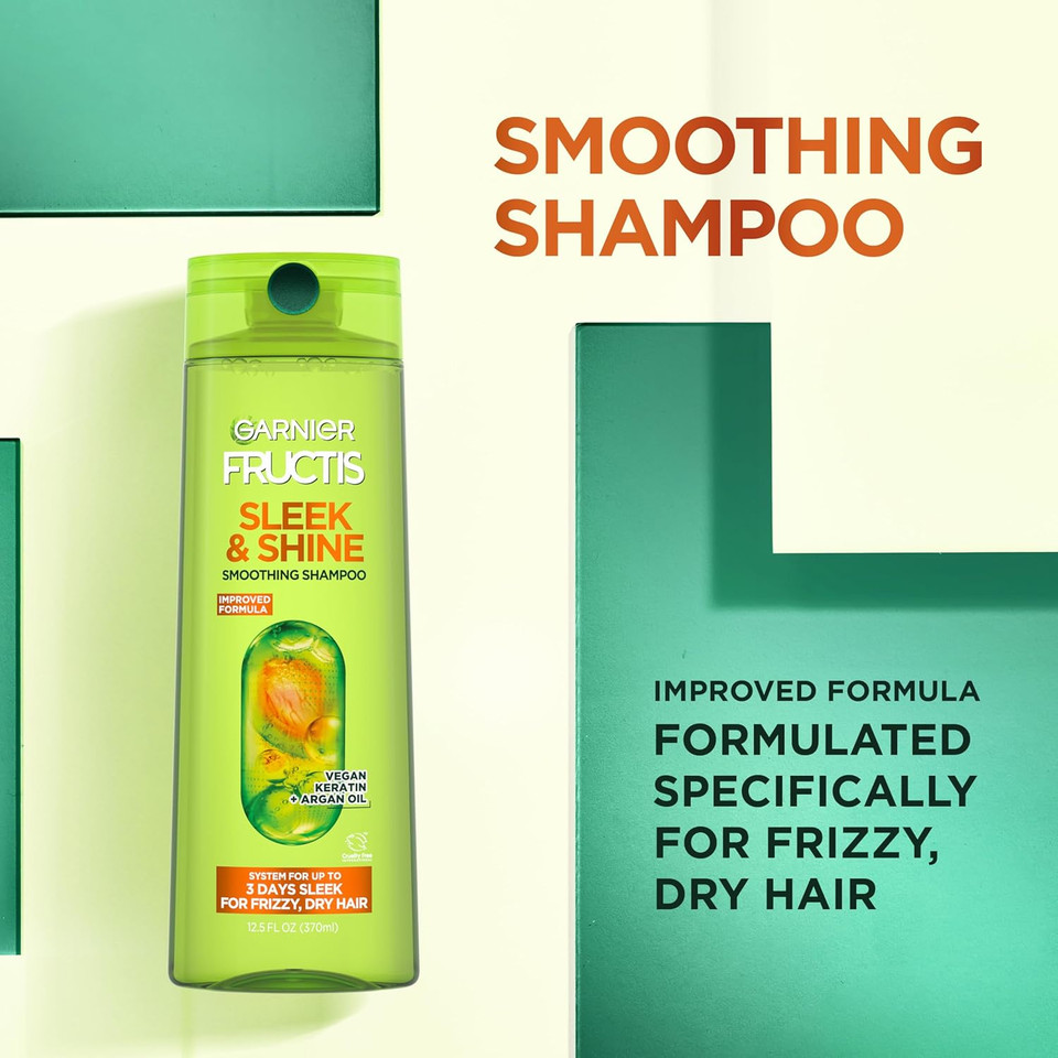 Garnier Fructis Sleek & Shine Shampoo, Frizzy, Dry, Unmanageable Hair, 12.5 Fl. Oz