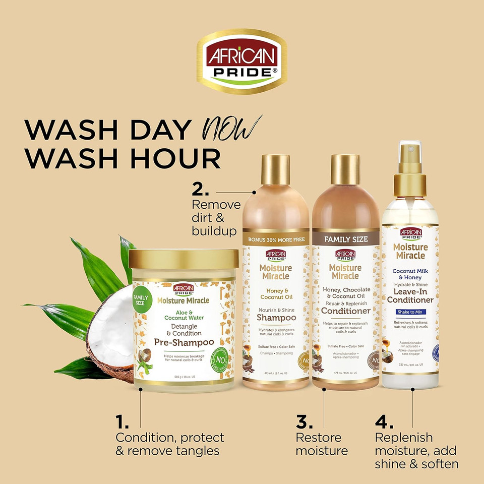 African Pride Moisture Miracle Honey, Chocolate & Coconut Oil Conditioner - Helps Repair & Replenish Moisture To Natural Coils & Curls, Nourishes & Restores, Sulfate Free, Color Safe, 12 Oz