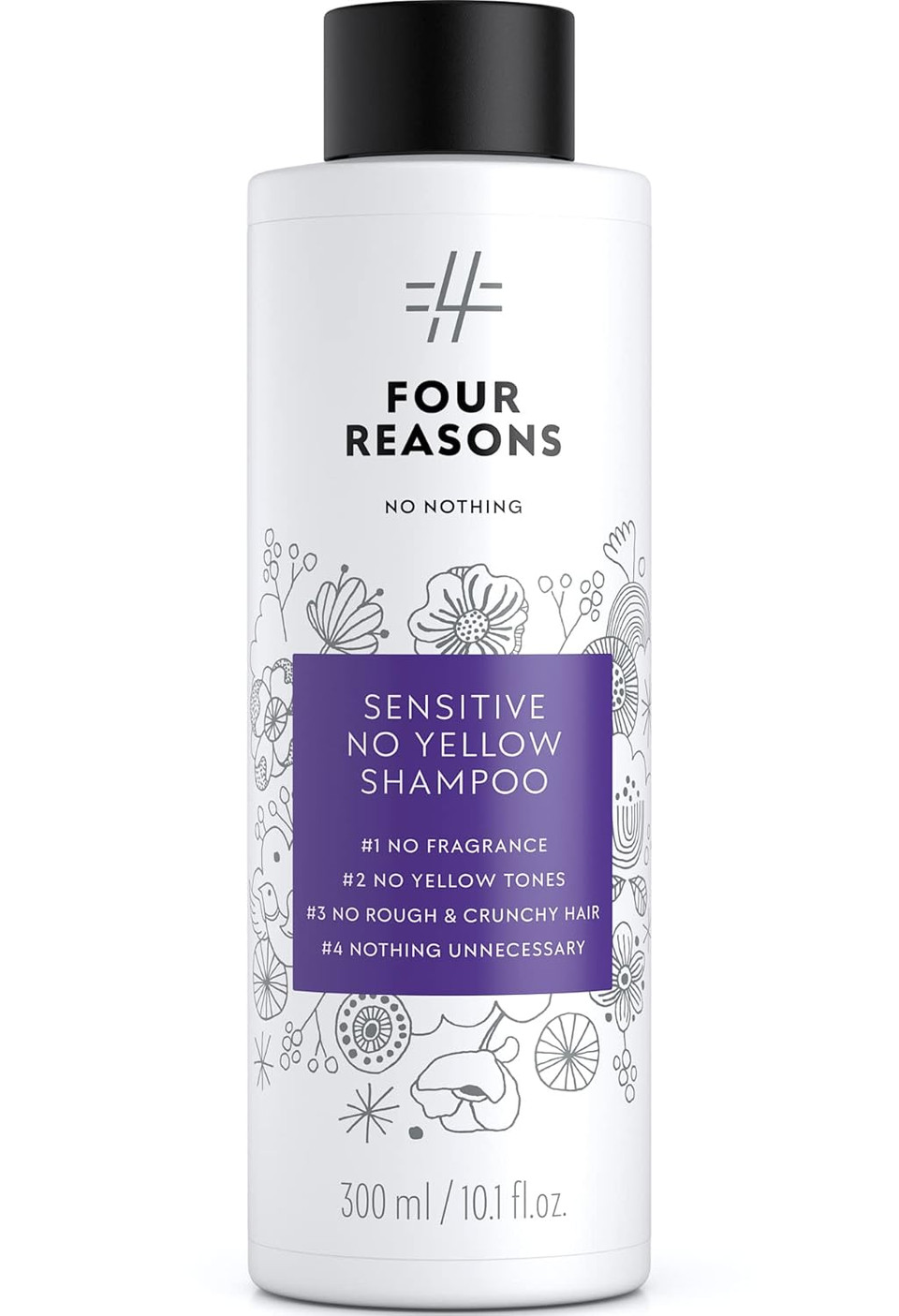 Four Reasons No Nothing Sensitive No Yellow Shampoo - Unscented Silver Shampoo For Blonde Hair | 100% Vegan | 300 Ml