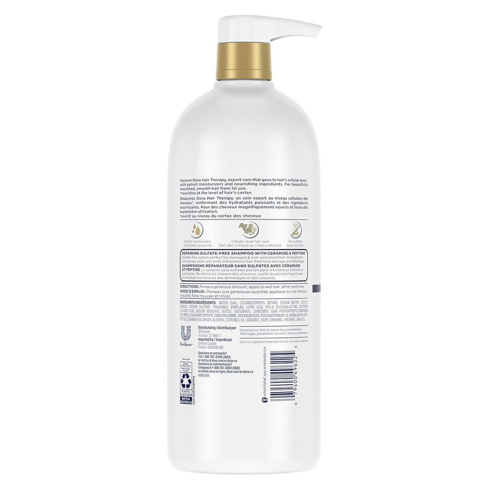 Dove Hair Therapy Shampoo Hair Care For Split Ends And Damaged Hair Rescue And Protect Sulfate Free Shampoo 13.5 Oz
